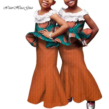 Tüdrukud Lapsed Aafrika Riided Armas Aafrika Prindi Bazin Riche Ankara Seelik ja Topid Varustus Laste Kaksikud Riided WYT565