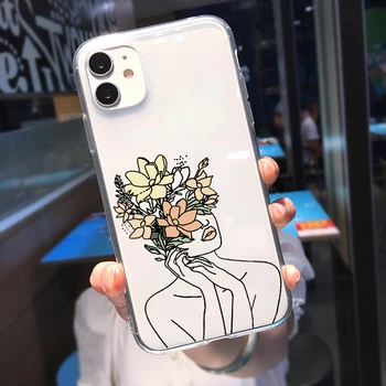 ZUIDID INS Flower Art Line Maali Selge Case For iPhone 12 Pro MAX 11 XS X 7 SE 20 XR 8Plus Pehme TPU Telefoni Kate Mood Kest