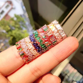 Mitmevärviline Kuupmeetri zirconite igavik ring naiste jaoks tüdrukud värviline kristall virnastatavates shinne luksus ringi mood