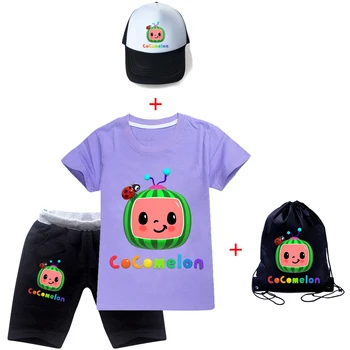 2021 Suvel Grils T-Särk, lühikesed püksid Komplekt Lapsed, Peace seriaal Cocomelon Riided Väikelapse Poisid Sportsuits Müts ja pingutusnöör kott