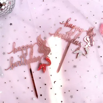 Uusi Happy Birthday Akrüül Koogikarpides Torukübar Uudsus Glitter Roosa Kuld Merineitsi Cupcake Torukübar Jaoks Sünnipäeva Kook Dekoratsioonid, 2019