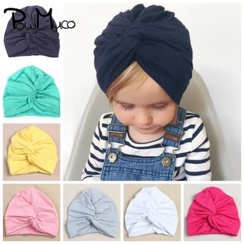 Powmuco 18*14.5 CM Värviga Puuvillane Baby Tüdrukud Turban Mütsid Kõrge Kvaliteedi Ületanud India Mütsid Lapsed Peakatet Vastsündinud Foto Rekvisiidid